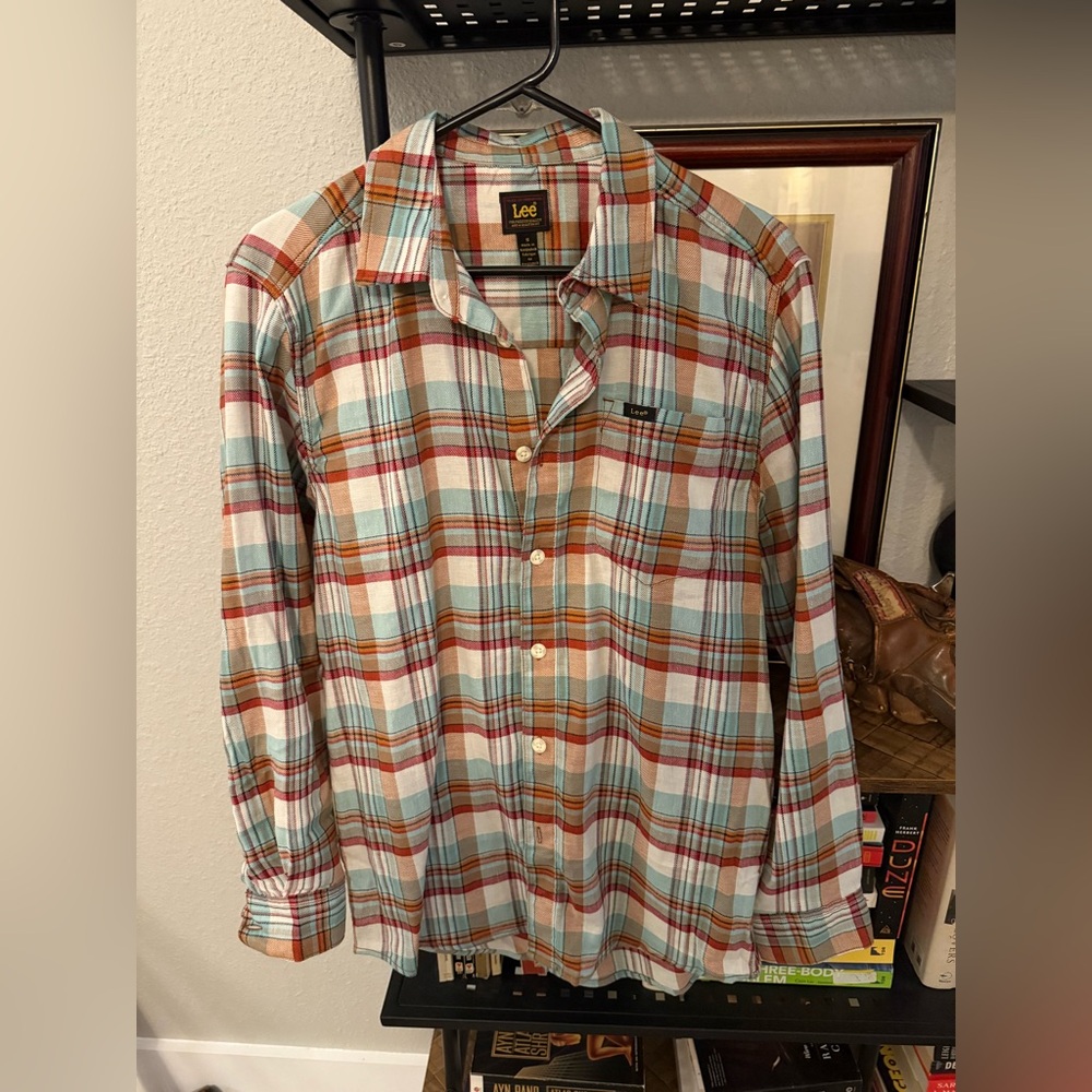 Lee Men's Casual Plaid Shirt in Blue, Red, and White